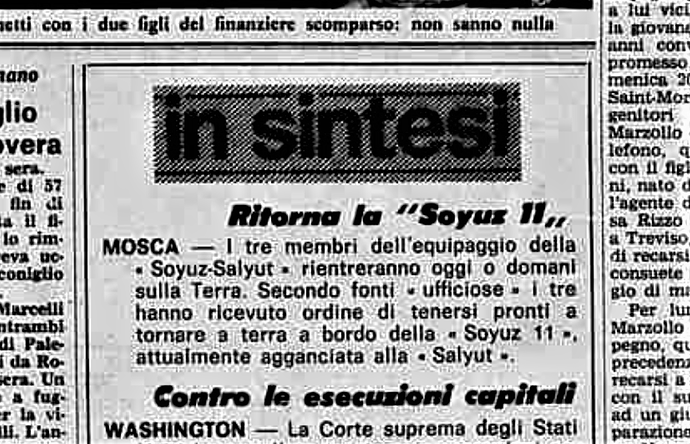 Soyuz 11 50 il giorno del rientro