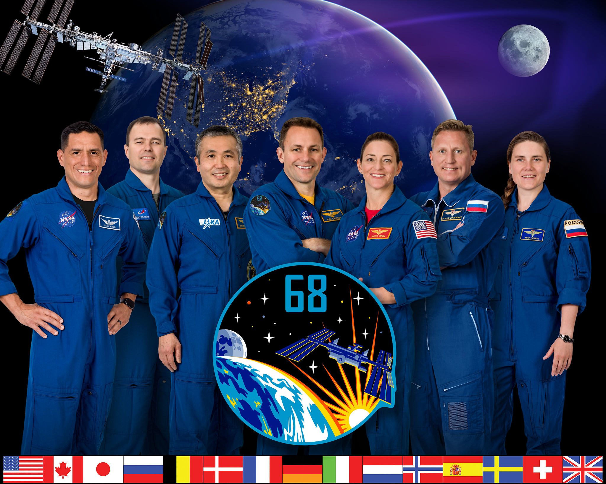 The seven-member Expedition 68 crew